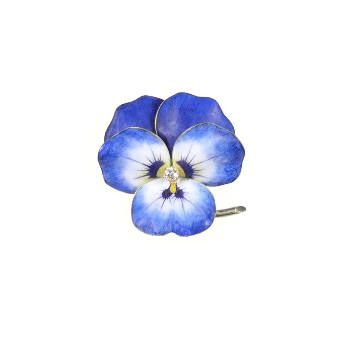 Antique blue and white enamel and diamond pansy brooch | MasterArt